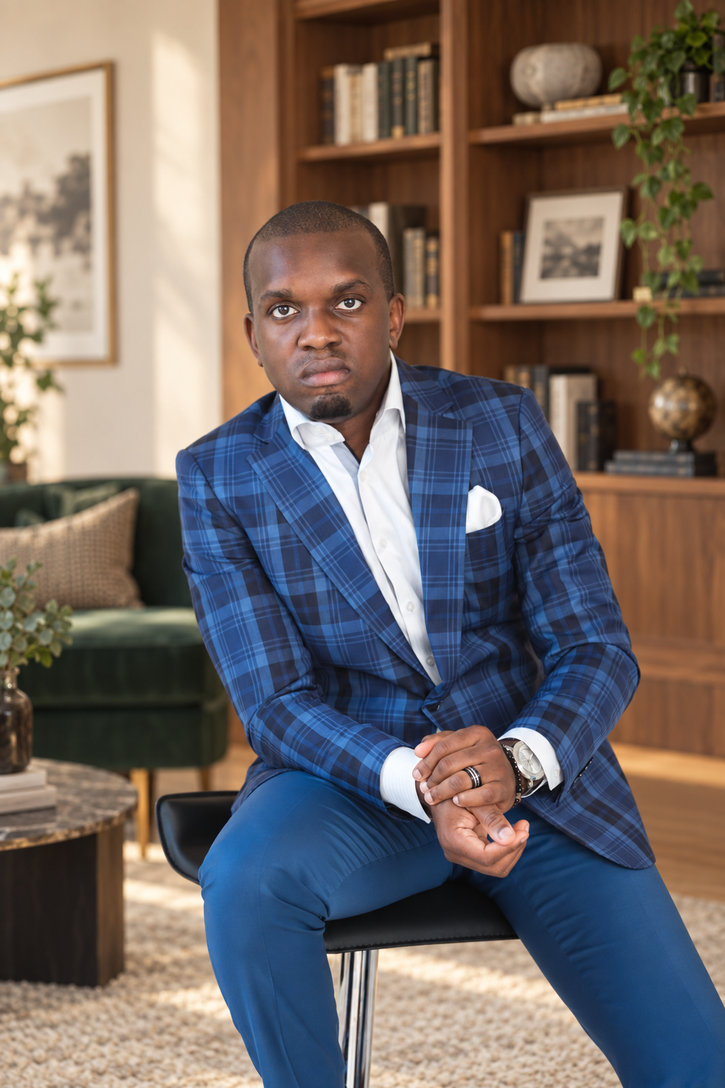 Seun Mafa seated in his study
